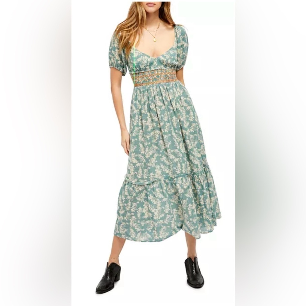 Black Tape_ Green Floral Midi Dress